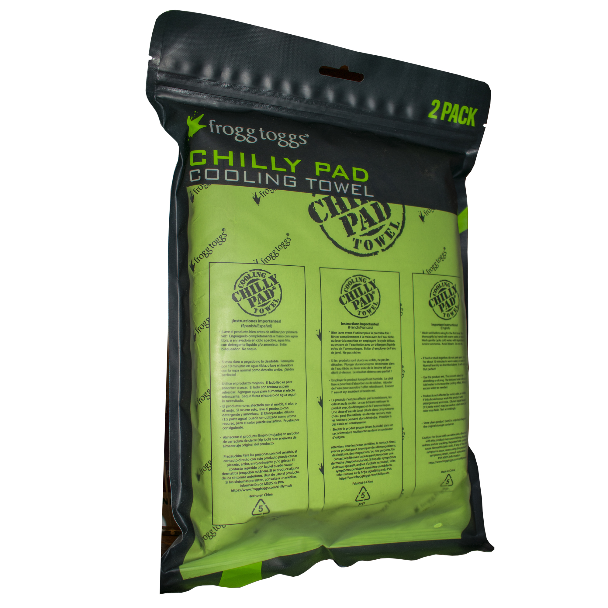 frogg toggs, Chilly Pad | Lime Green | 2-Pack Flat Pack, Model# 3CPD2PK-504